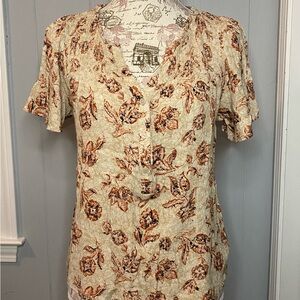 Maurices Cream and Brown Short Sleeve Blouse